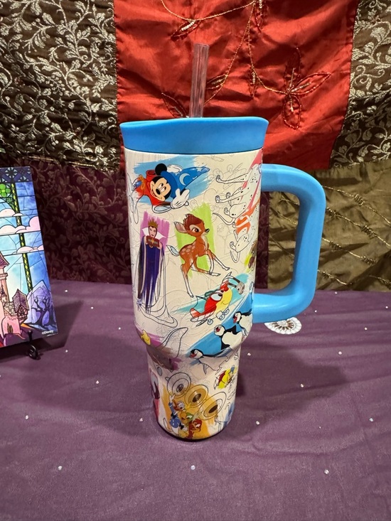 Disney Other - Disney Multicharacter Travel Tumbler with Blue Handle and Lid
